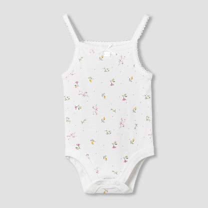 Juniors Cotton Square Neck Strappy Bodysuit with Floral Print - White / 12-18 mths