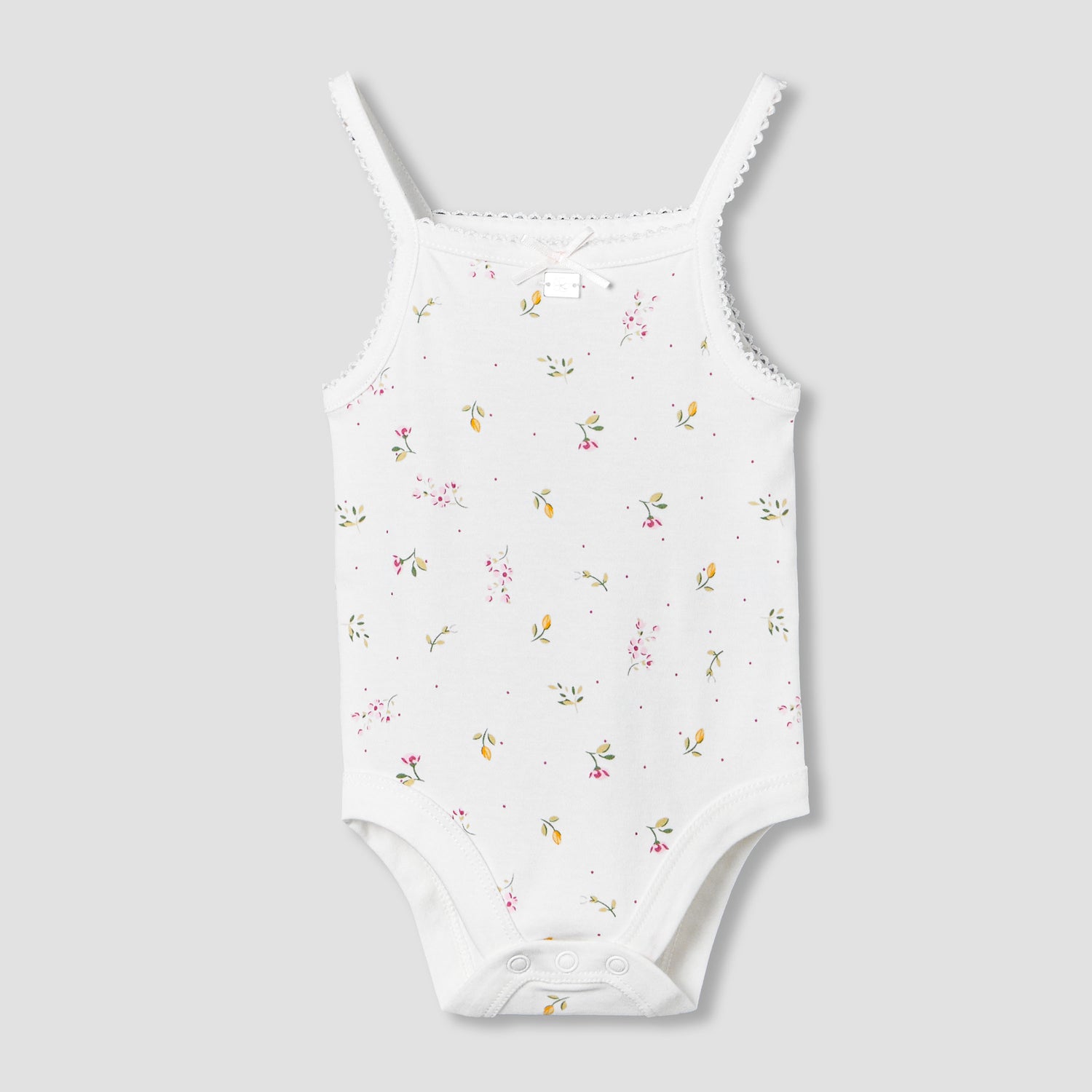 Juniors Cotton Square Neck Strappy Bodysuit with Floral Print