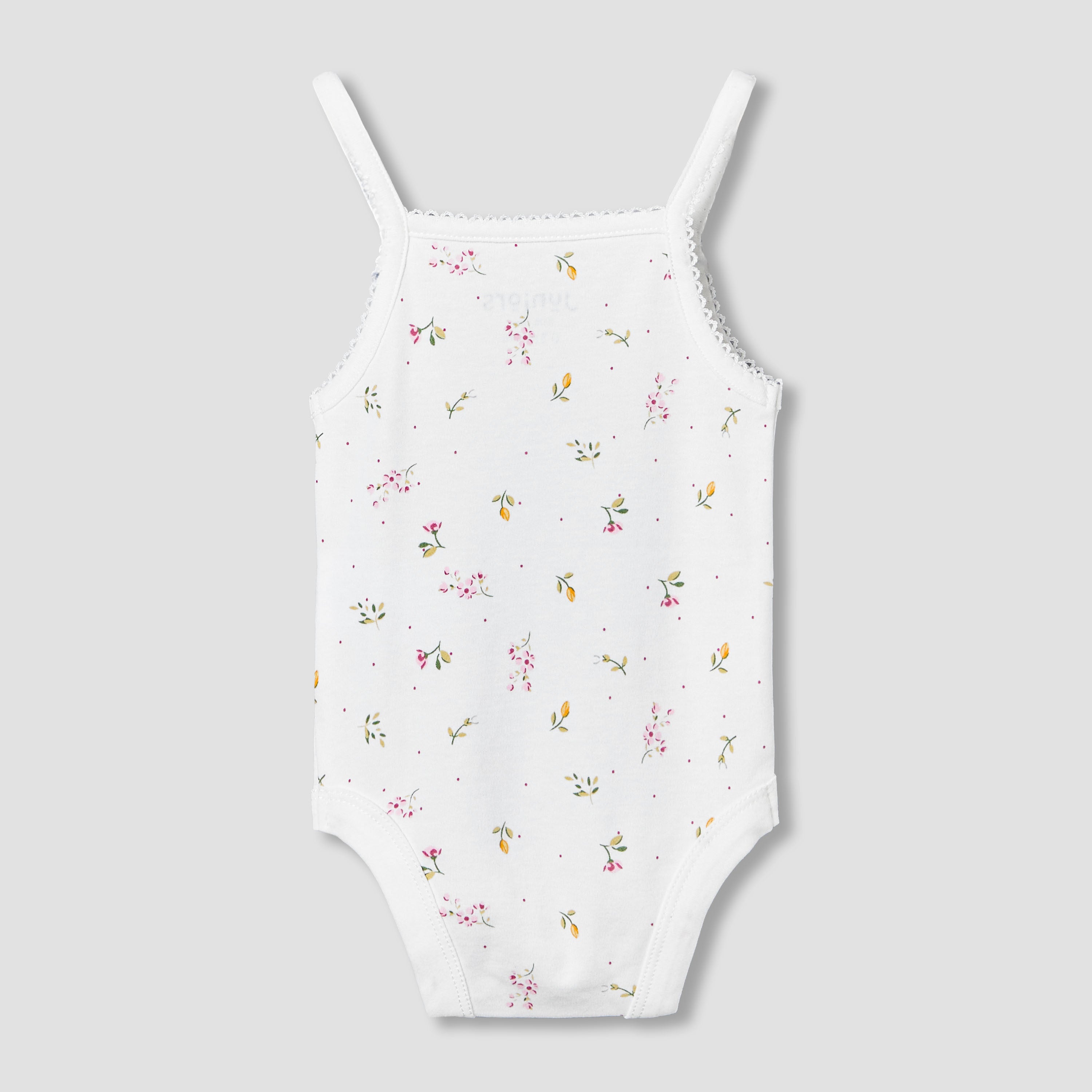 Juniors Cotton Square Neck Strappy Bodysuit with Floral Print
