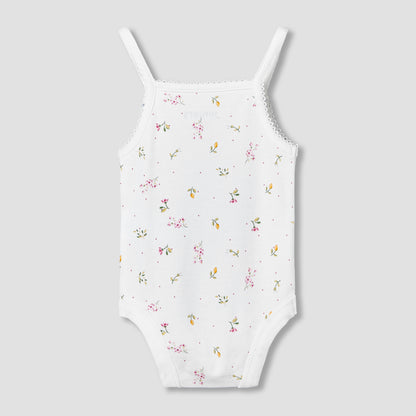 Juniors Cotton Square Neck Strappy Bodysuit with Floral Print