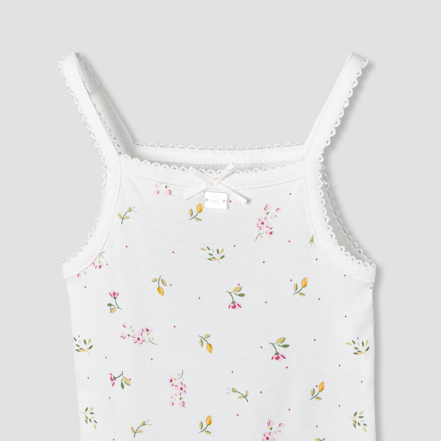 Juniors Cotton Square Neck Strappy Bodysuit with Floral Print