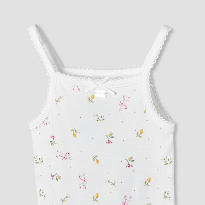 Juniors Cotton Square Neck Strappy Bodysuit with Floral Print
