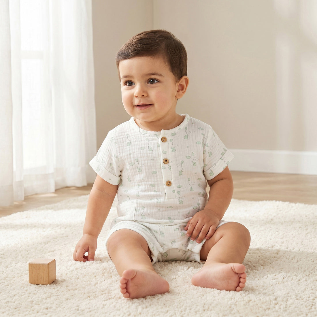 Giggles Crew Neck Short Sleeves Romper with Print