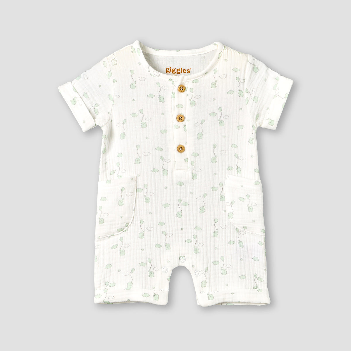 Giggles Crew Neck Short Sleeves Romper with Print
