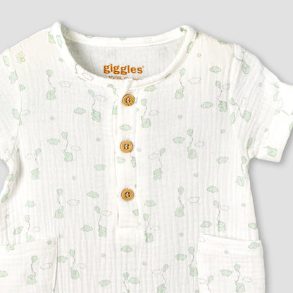 Giggles Crew Neck Short Sleeves Romper with Print