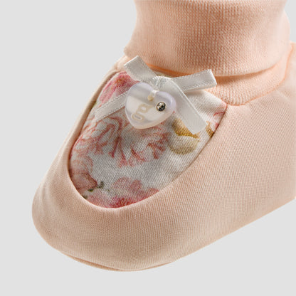 Giggles Floral Print Booties with Colourblock Mittens