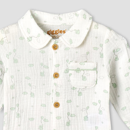 Giggles Cotton Collared Long Sleeves Pyjama Set with Elephant Print
