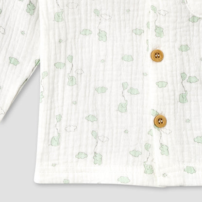 Giggles Cotton Collared Long Sleeves Pyjama Set with Elephant Print