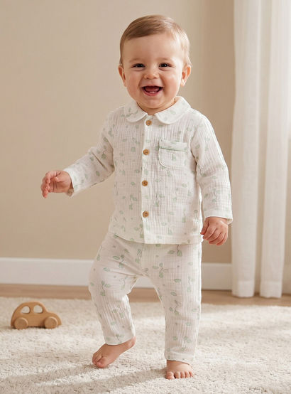 Giggles Cotton Collared Long Sleeves Pyjama Set with Elephant Print-baby-boys-clothing-nightwear-pyjamasets-image-1
