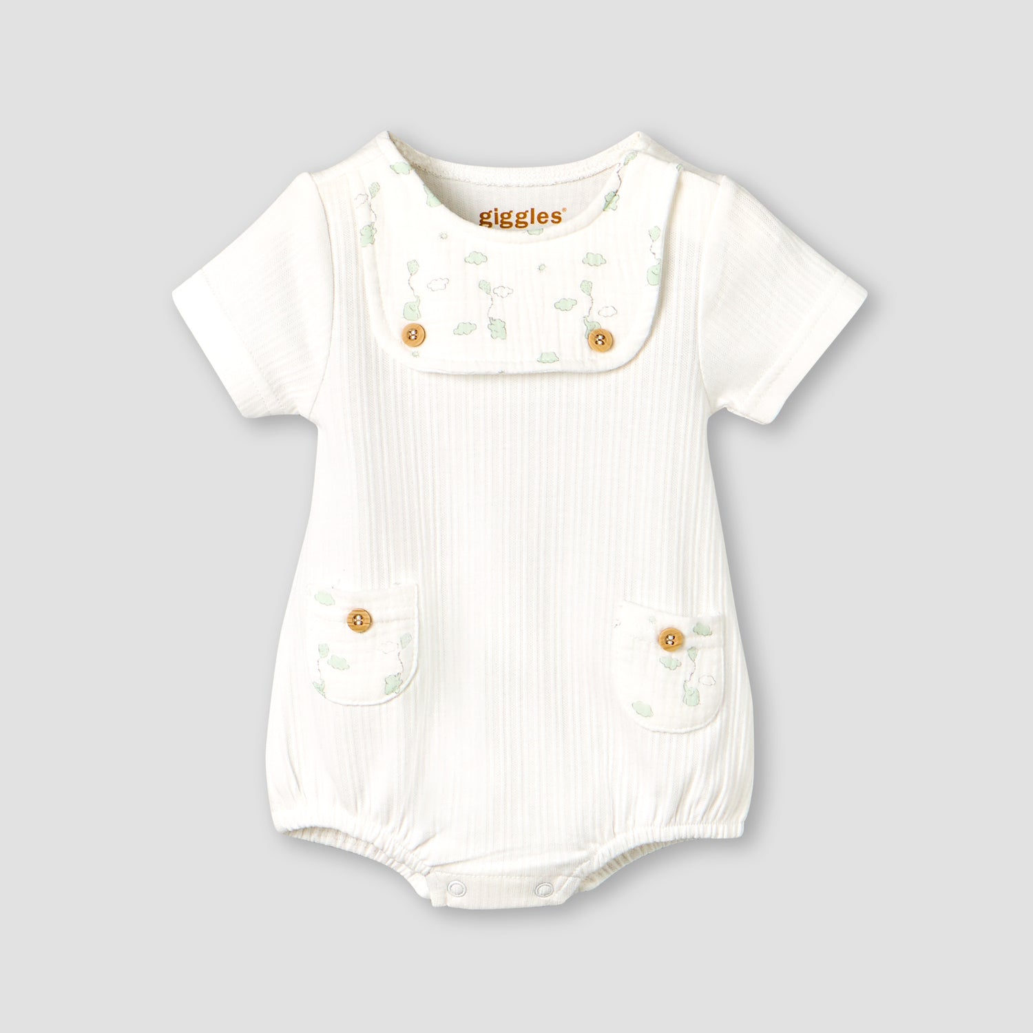 Giggles Round Neck Short Sleeve Bodysuit with Snap Button Closure - Cream / 12-18 mths