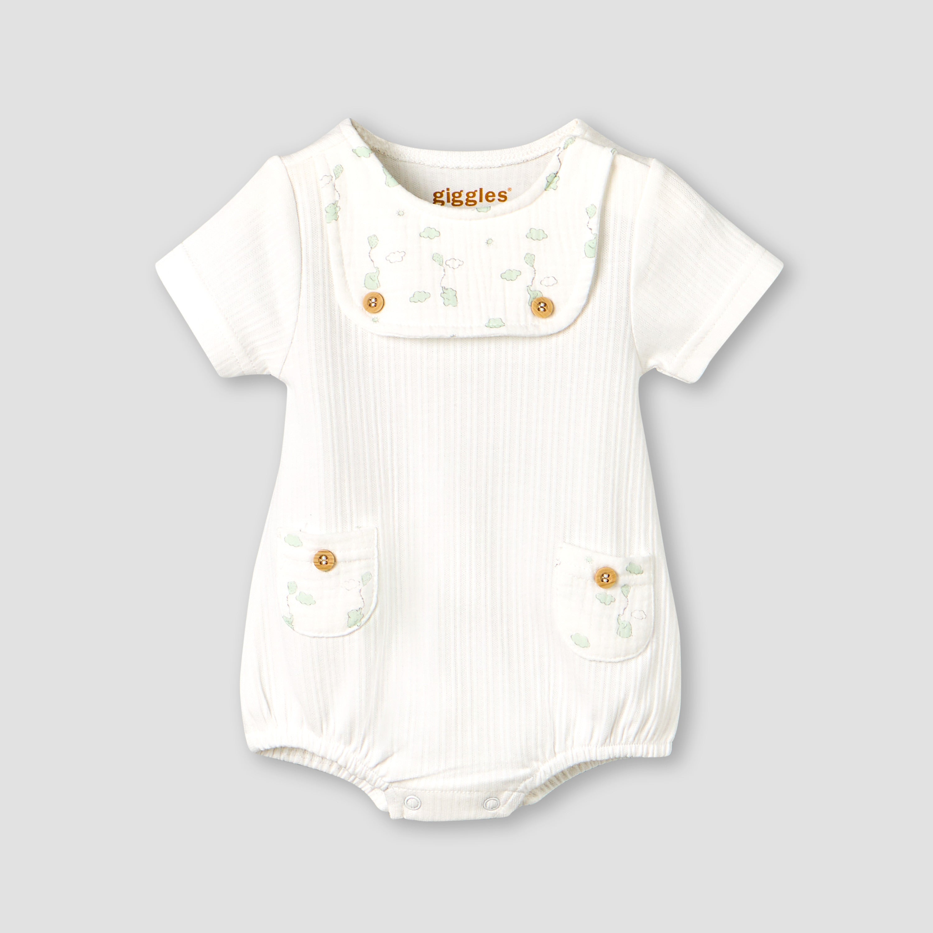 Giggles Round Neck Short Sleeve Bodysuit with Snap Button Closure - Cream / 12-18 mths