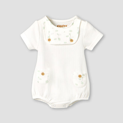 Giggles Round Neck Short Sleeve Bodysuit with Snap Button Closure - Cream / 12-18 mths