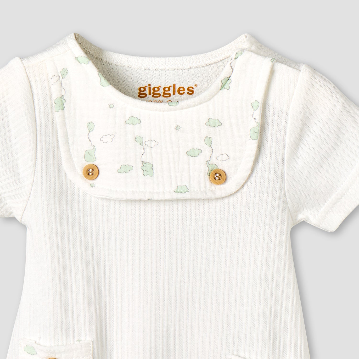 Giggles Round Neck Short Sleeve Bodysuit with Snap Button Closure