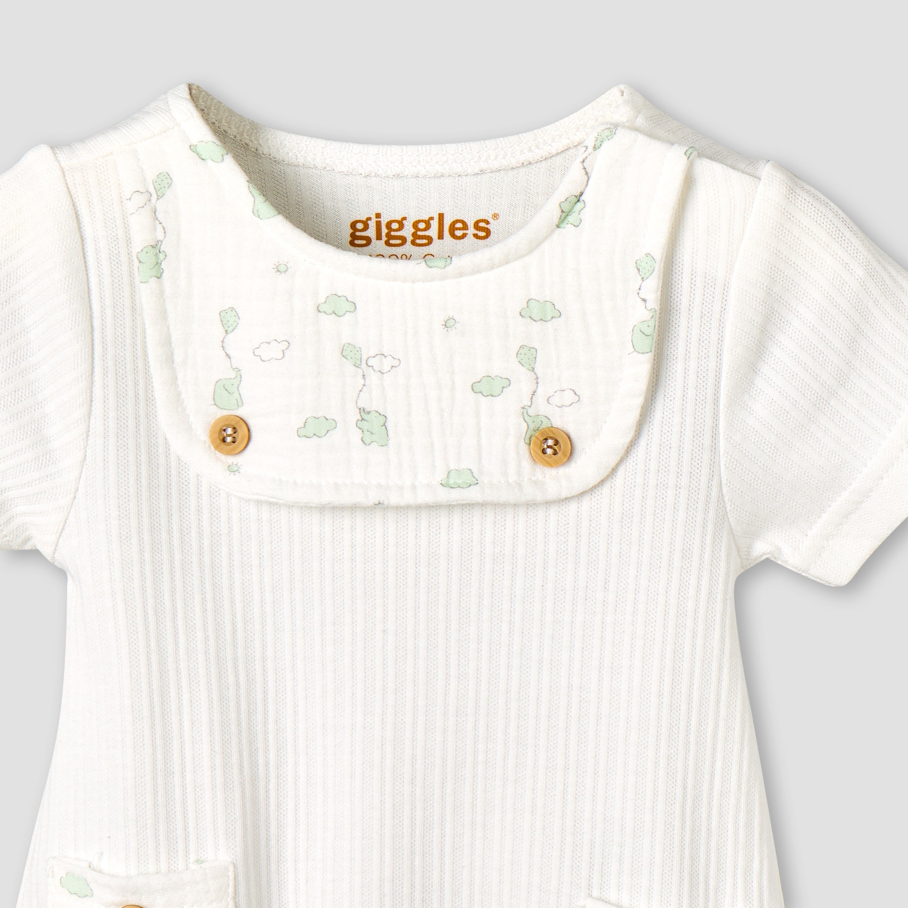 Giggles Round Neck Short Sleeve Bodysuit with Snap Button Closure
