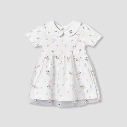 Juniors Collared Short Sleeves Dress with Floral Print - White / 12-18 mths