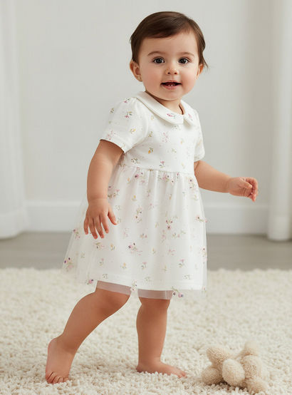 Juniors Collared Short Sleeves Dress with Floral Print-baby-girls-clothing-dressesandjumpsuits-image-1