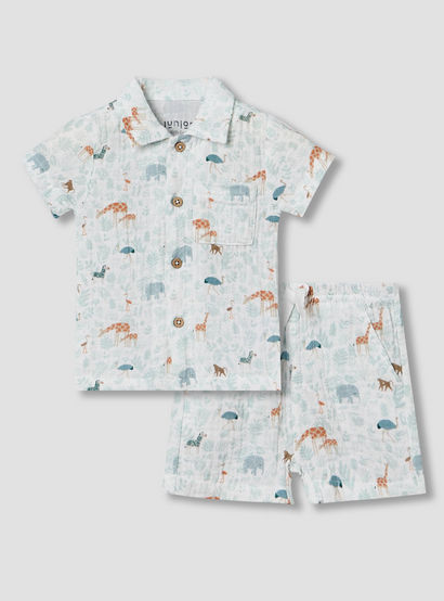 Juniors Cotton Collared Short Sleeve Pyjama Set with Safari Print-baby-boys-clothing-nightwear-pyjamasets-image-2