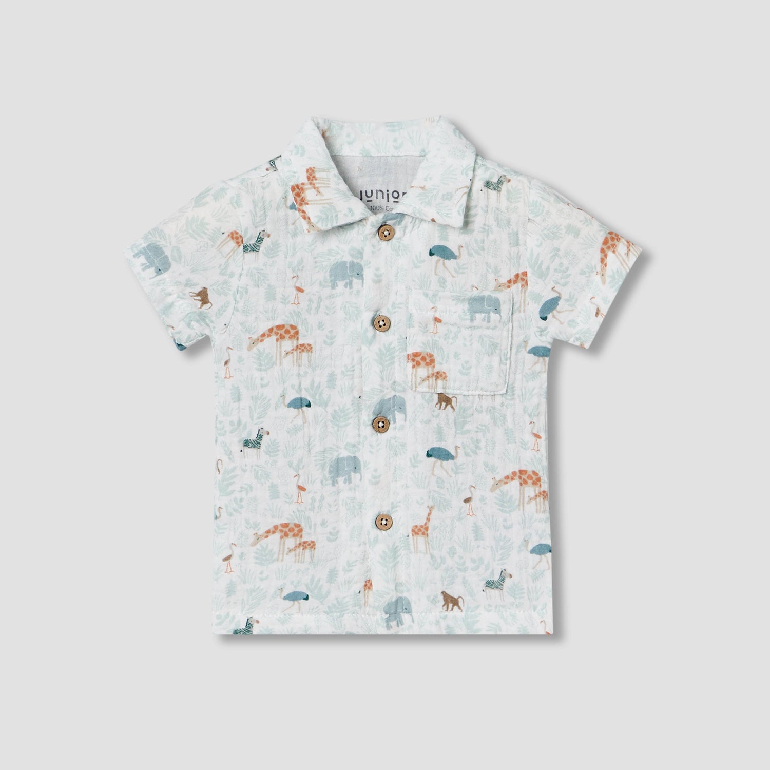 Juniors Cotton Collared Short Sleeve Pyjama Set with Safari Print