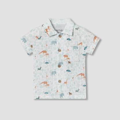 Juniors Cotton Collared Short Sleeve Pyjama Set with Safari Print