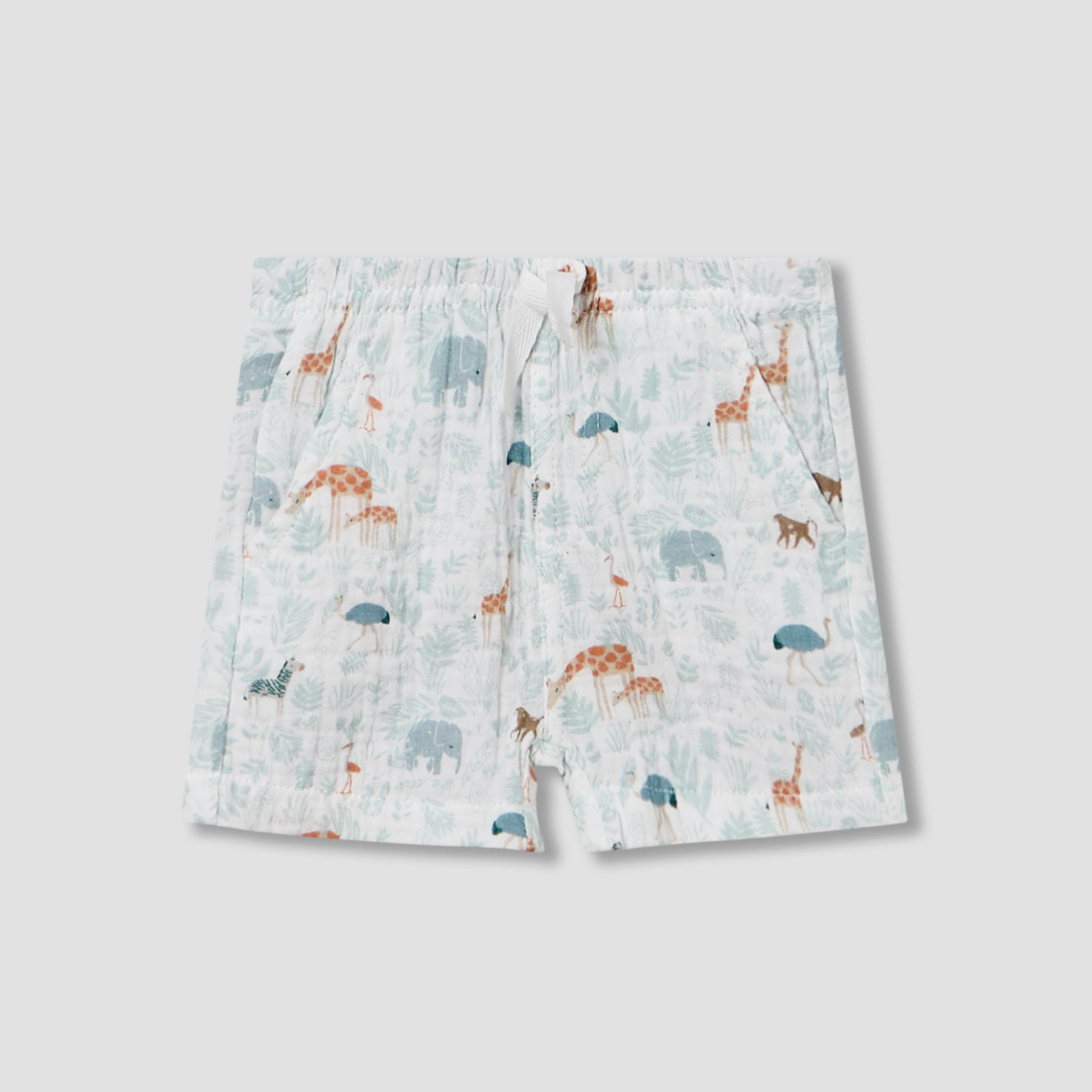 Juniors Cotton Collared Short Sleeve Pyjama Set with Safari Print