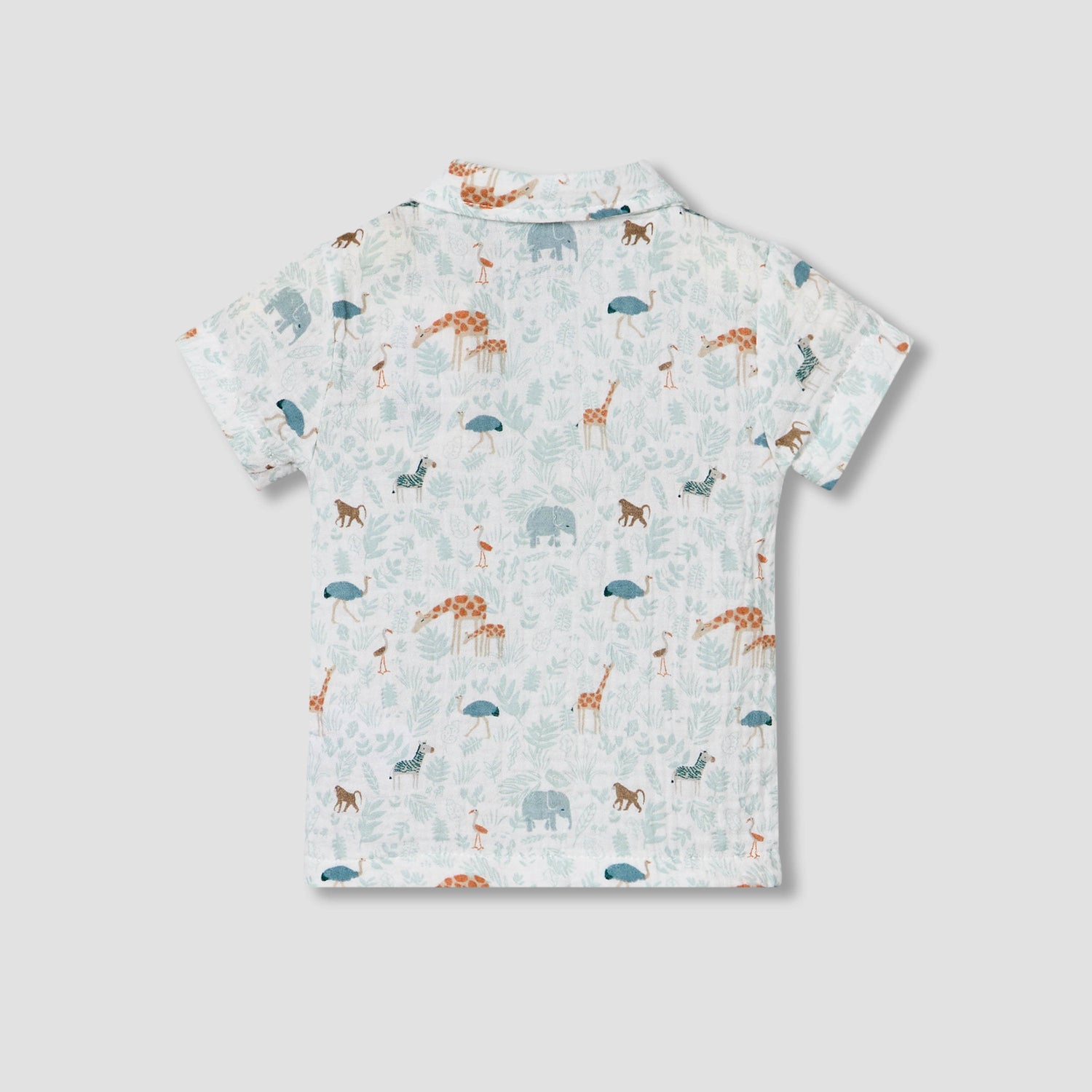 Juniors Cotton Collared Short Sleeve Pyjama Set with Safari Print