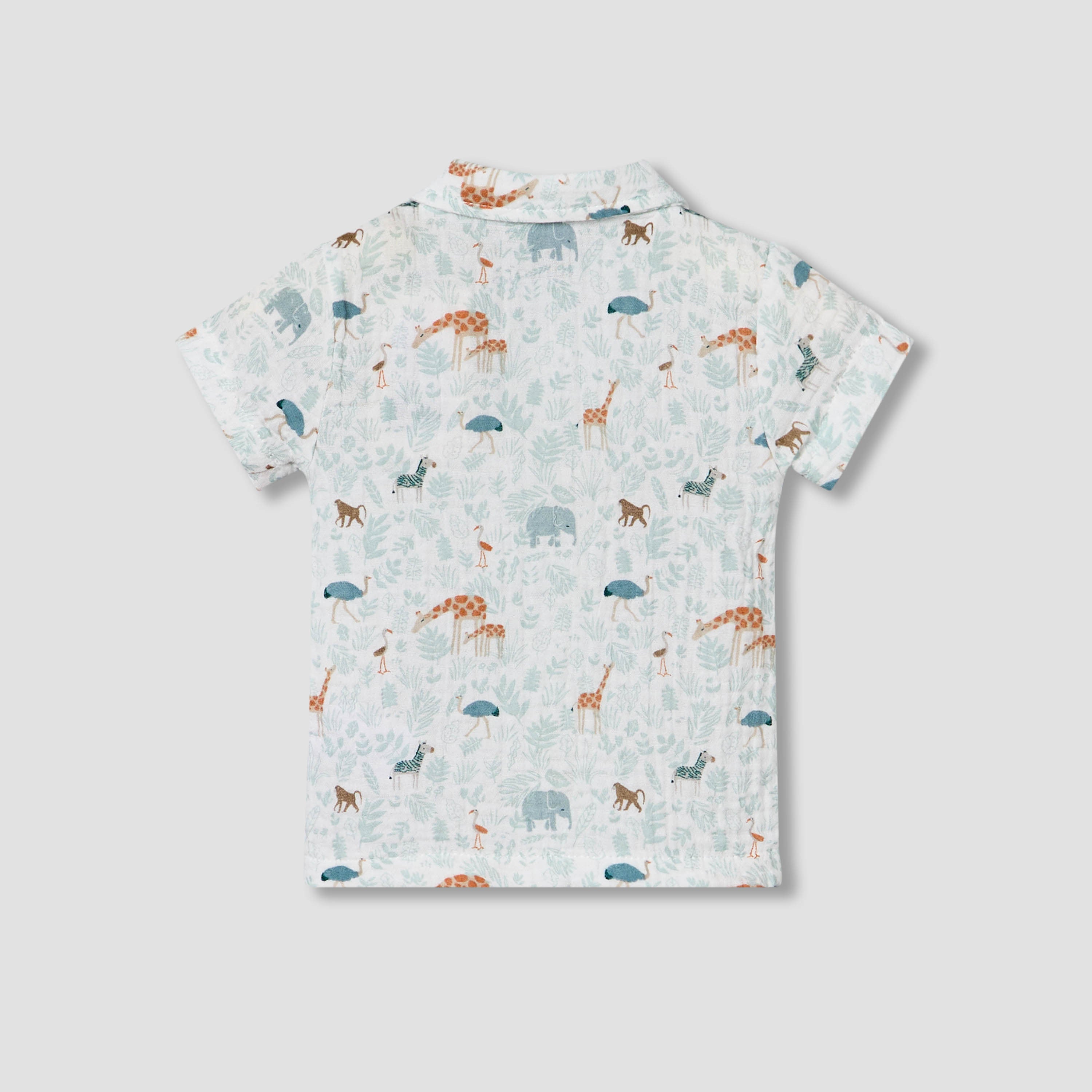 Juniors Cotton Collared Short Sleeve Pyjama Set with Safari Print