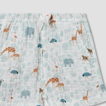 Juniors Cotton Collared Short Sleeve Pyjama Set with Safari Print