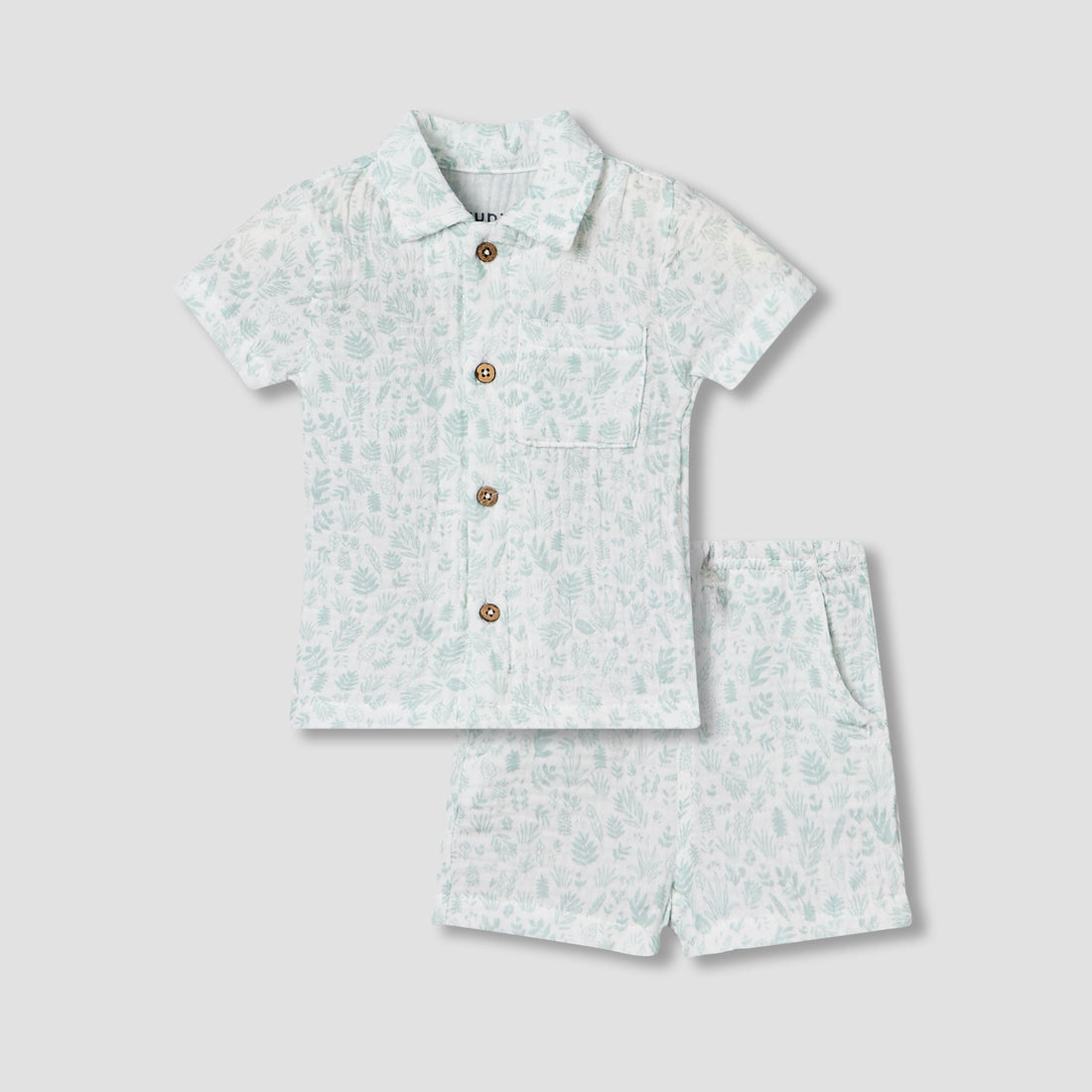 Juniors Cotton Collared Short Sleeves Shorts Set with Print