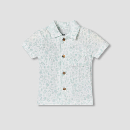 Juniors Cotton Collared Short Sleeves Shorts Set with Print