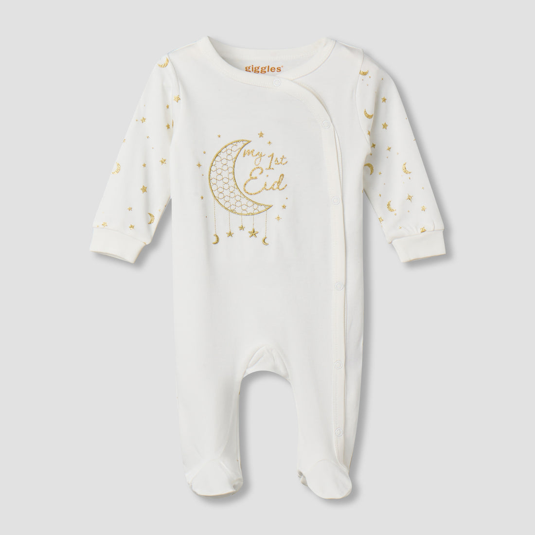 Giggles Cotton Round Neck Long Sleeve Sleepsuit with Snap Button Closure