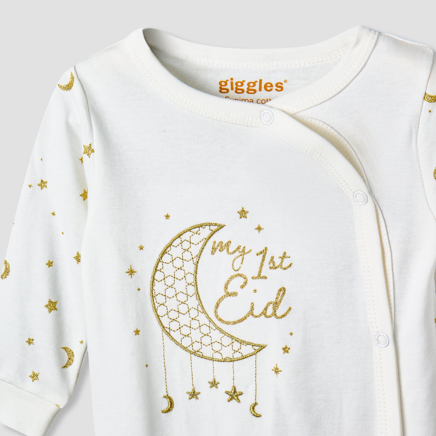 Giggles Cotton Round Neck Long Sleeve Sleepsuit with Snap Button Closure
