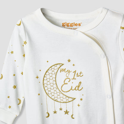 Giggles Cotton Round Neck Long Sleeve Sleepsuit with Snap Button Closure