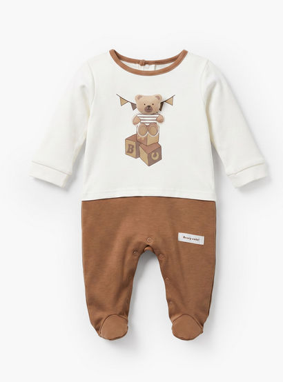 Juniors Cotton Round Neck Long Sleeves Sleepsuit with Teddy Bear Print-baby-boys-clothing-nightwear-sleepsuits-image-2