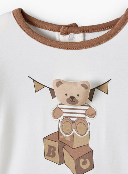 Juniors Cotton Round Neck Long Sleeves Sleepsuit with Teddy Bear Print-baby-boys-clothing-nightwear-sleepsuits-image-4