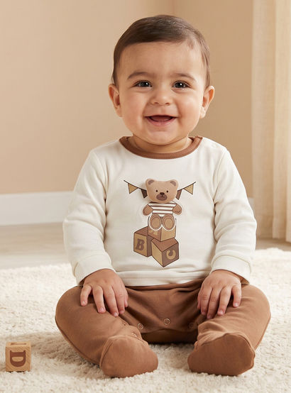 Juniors Cotton Round Neck Long Sleeves Sleepsuit with Teddy Bear Print-baby-boys-clothing-nightwear-sleepsuits-image-1