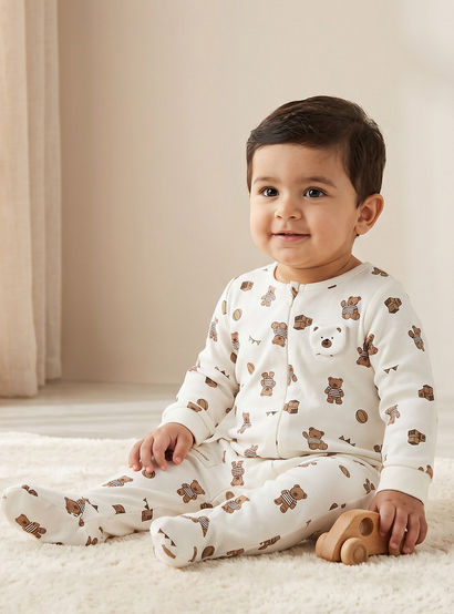 Juniors Cotton Round Neck Long Sleeves Sleepsuit with Bear Print-baby-boys-clothing-nightwear-sleepsuits-image-1