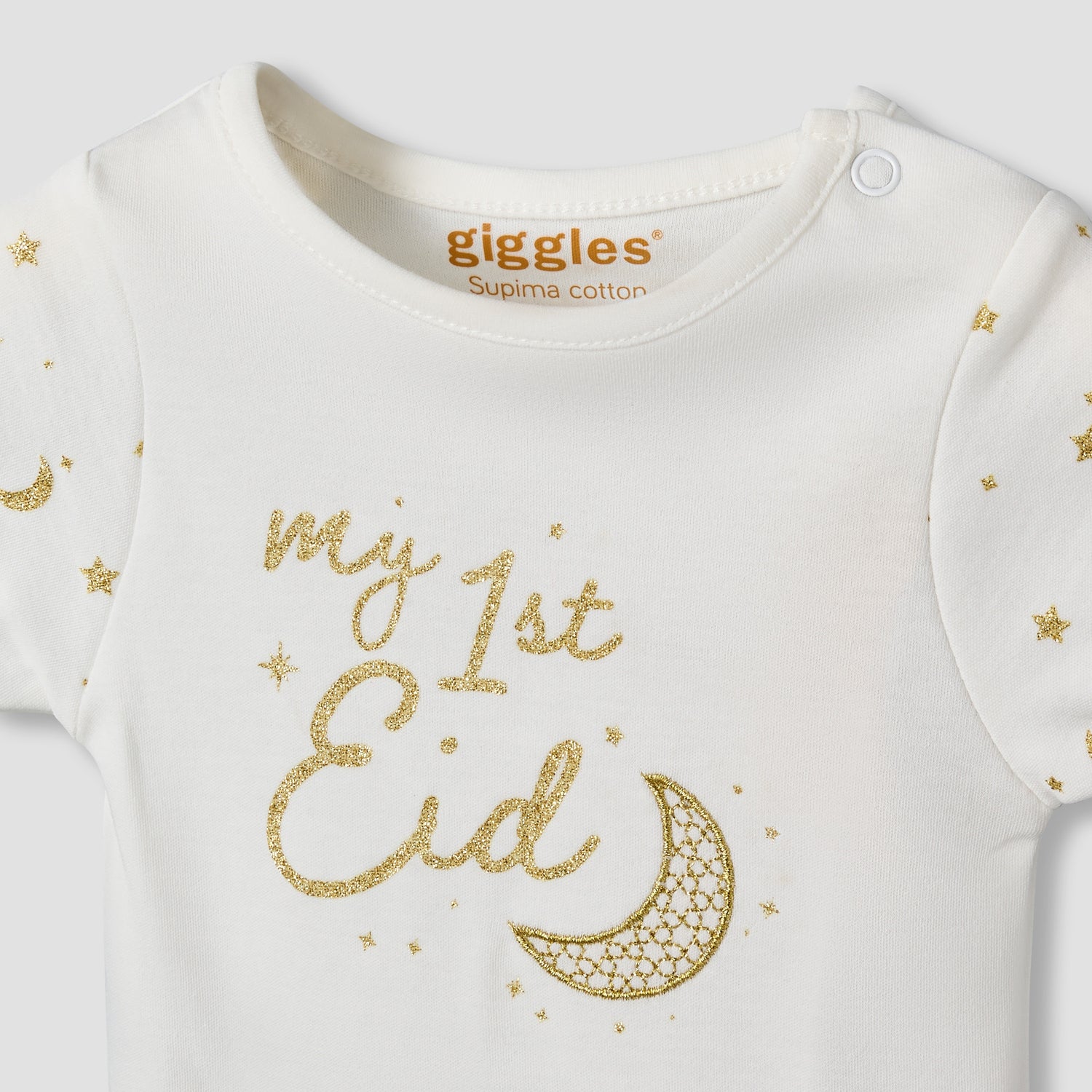 Giggles Round Neck Short Sleeve Bodysuit with Snap Button Closure