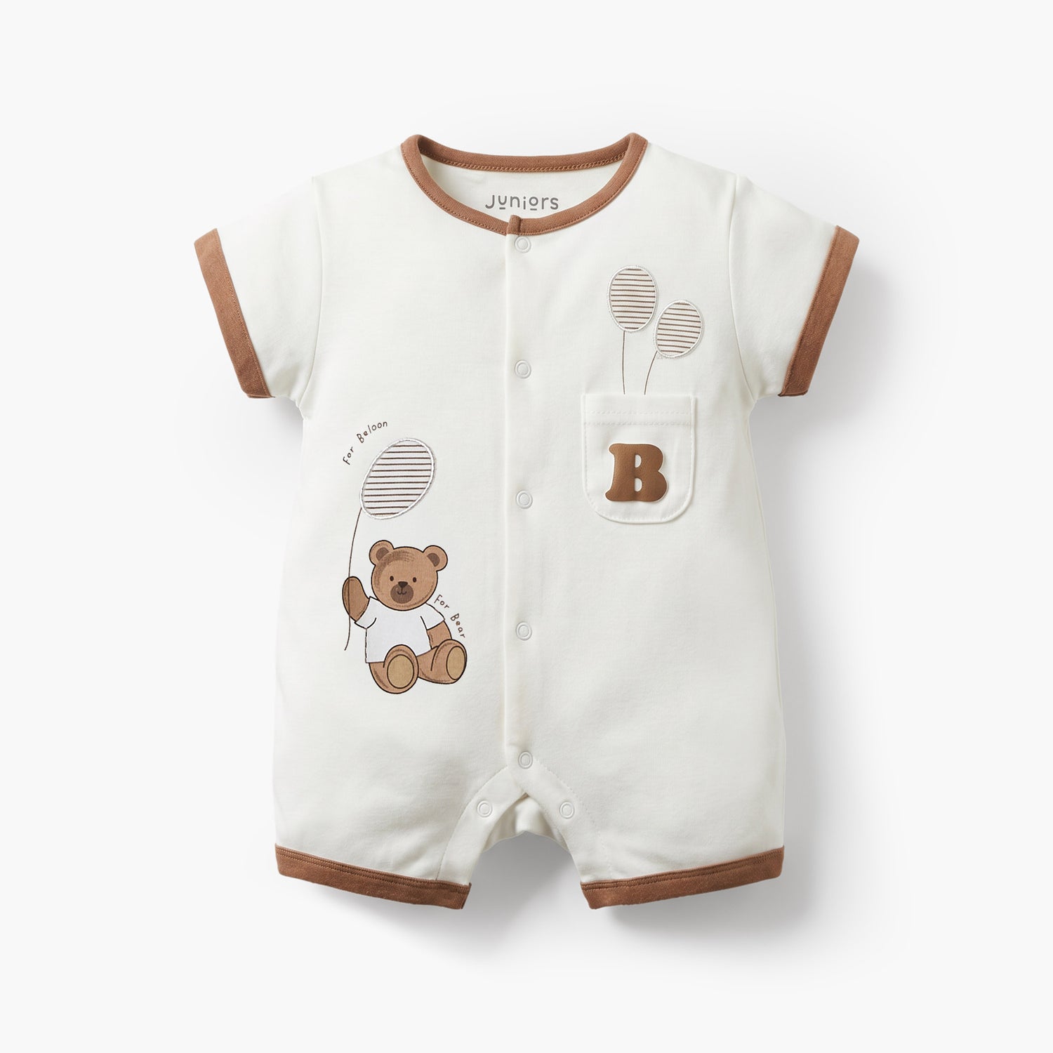 Juniors Crew Neck Short Sleeves Romper with Bear Print
