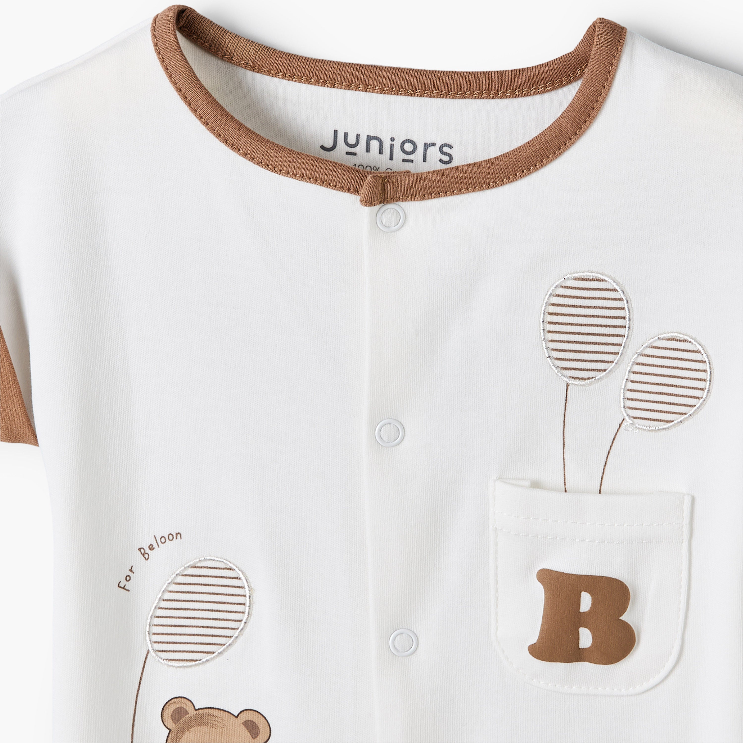 Juniors Crew Neck Short Sleeves Romper with Bear Print