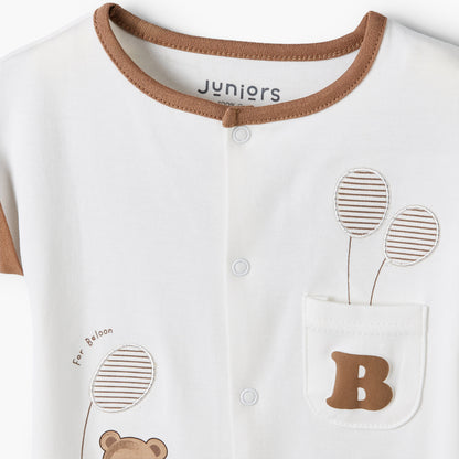 Juniors Crew Neck Short Sleeves Romper with Bear Print