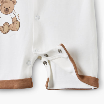 Juniors Crew Neck Short Sleeves Romper with Bear Print