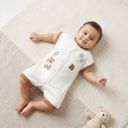 Juniors Crew Neck Short Sleeves Romper with Bear Print