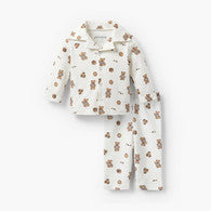 Juniors Cotton Collared Long Sleeves Pyjama Set with Teddy Bear Print-undefined-image-1