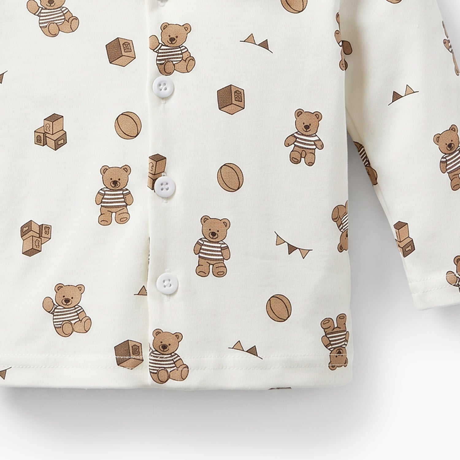 Juniors Cotton Collared Long Sleeves Pyjama Set with Teddy Bear Print