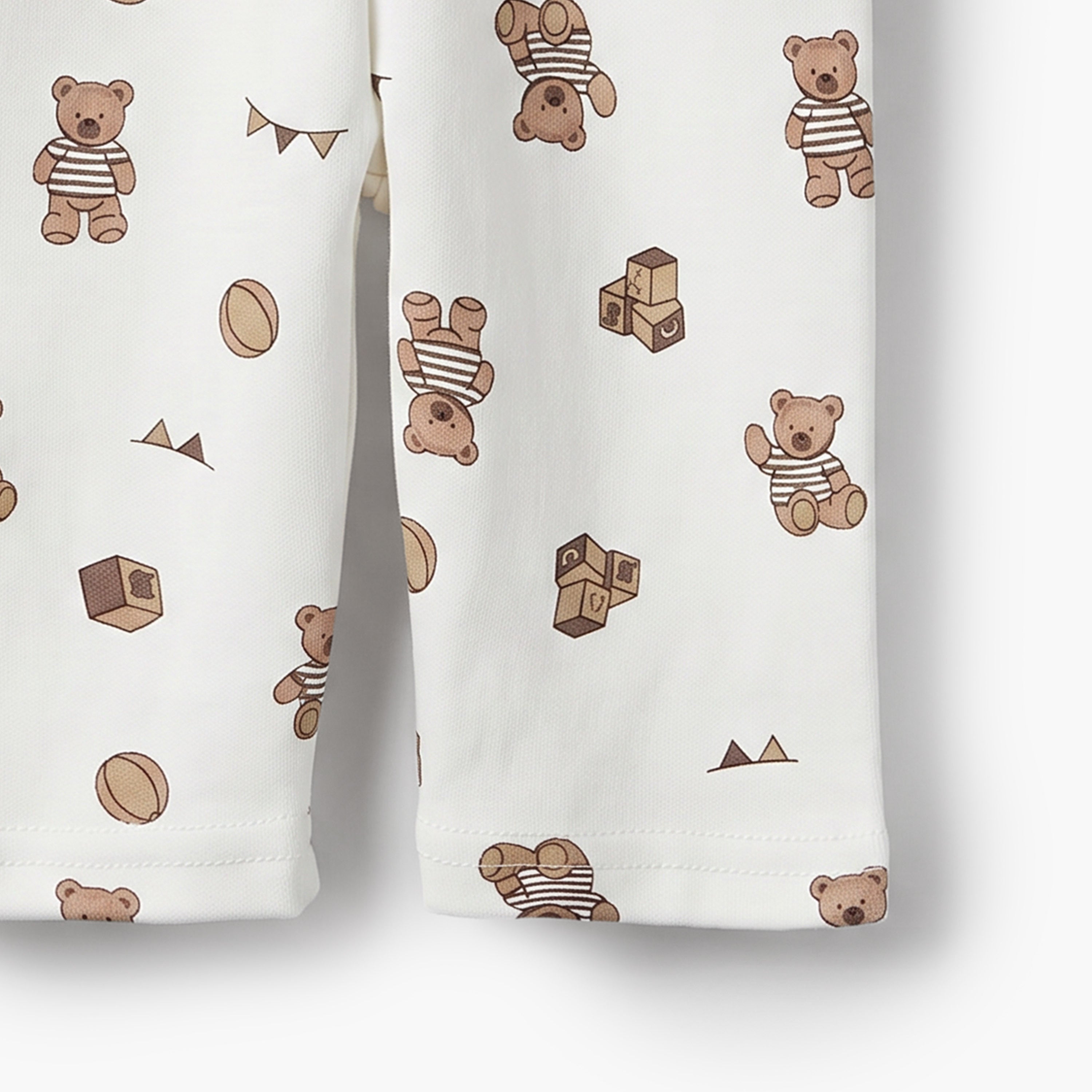 Juniors Cotton Collared Long Sleeves Pyjama Set with Teddy Bear Print