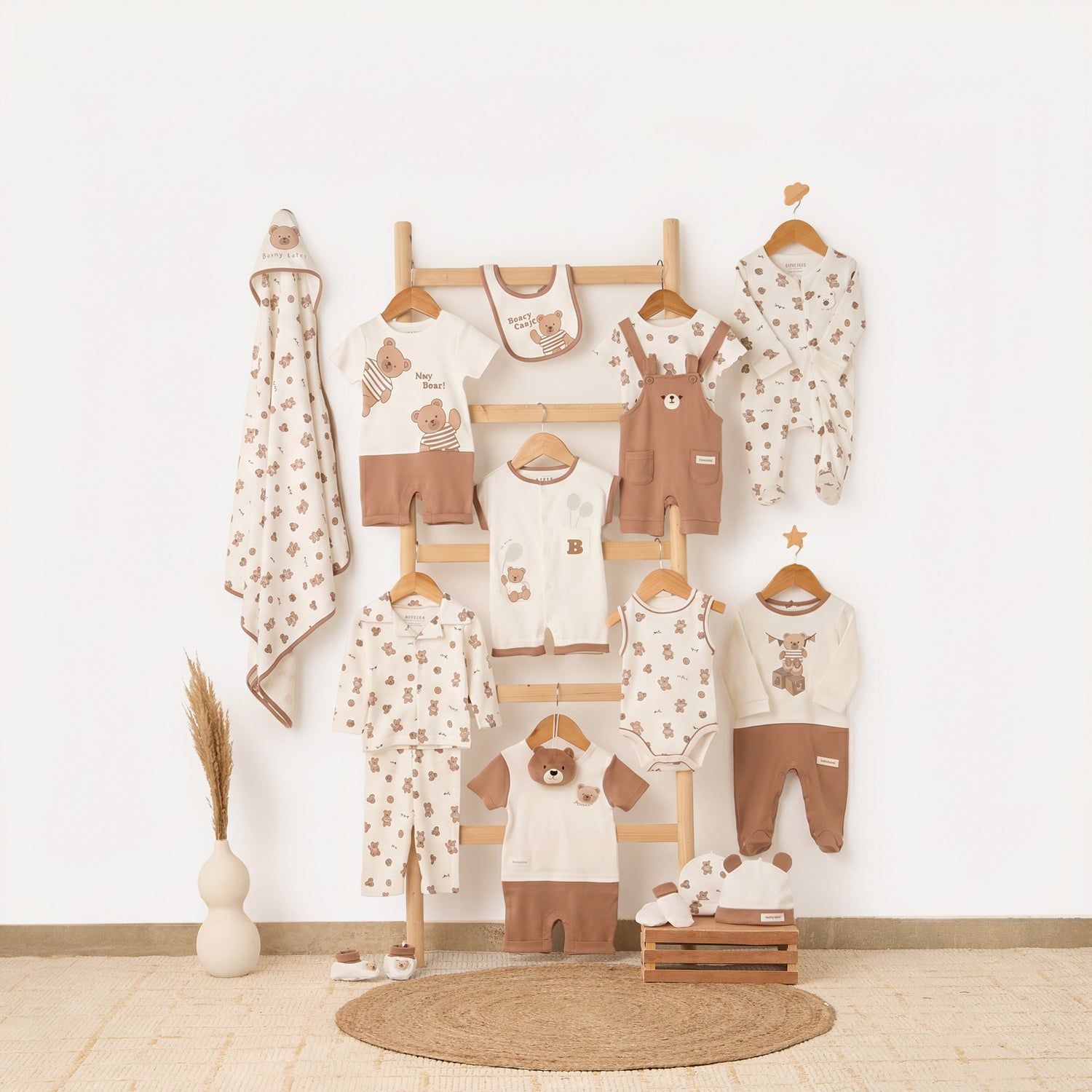 Juniors Cotton Collared Long Sleeves Pyjama Set with Teddy Bear Print