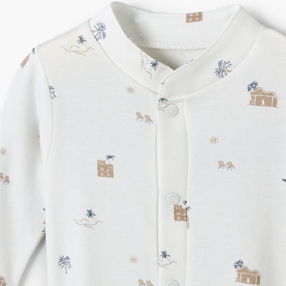 Giggles Mandarin Collar Long Sleeves Sleepsuit with Fun Print