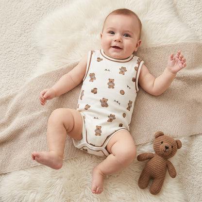 Juniors Crew Neck Sleeveless Bodysuit with Teddy Bear Print - White / 12-18 mths