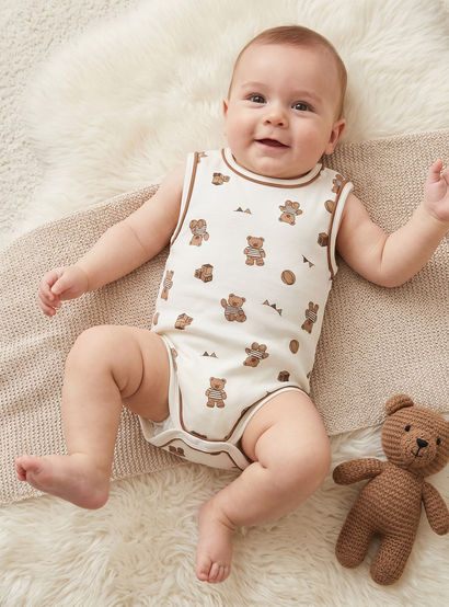 Juniors Crew Neck Sleeveless Bodysuit with Teddy Bear Print-baby-boys-clothing-bodysuits-image-1