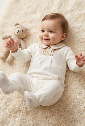 Giggles Collared Long Sleeves Sleepsuit with Pintuck Detail